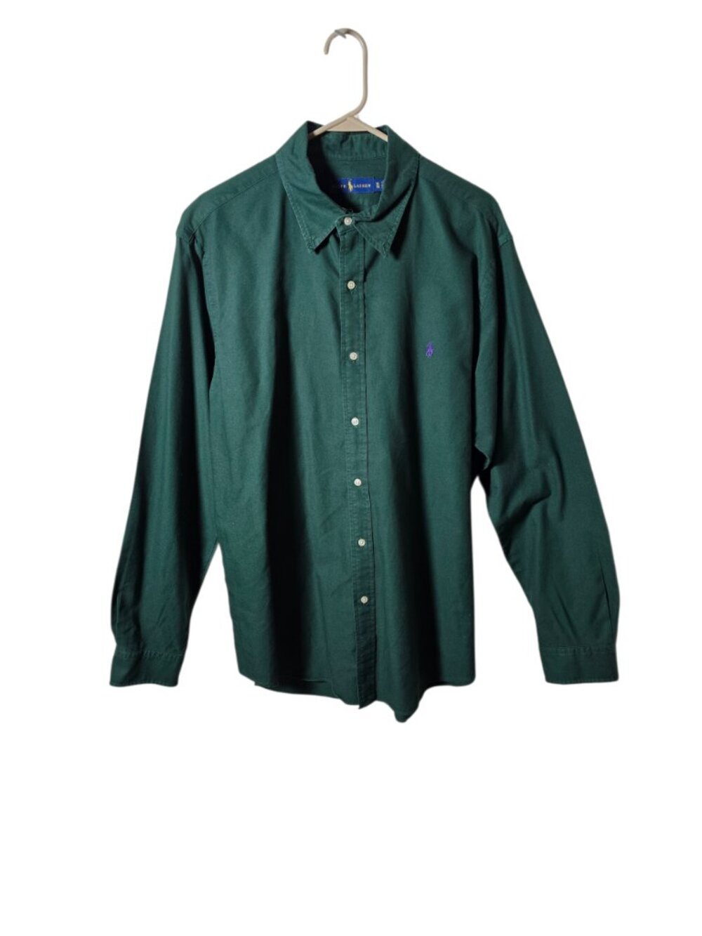 Polo Ralph Lauren Green Oxford Shirt Mens XL Purple Pony Button Down Cotton